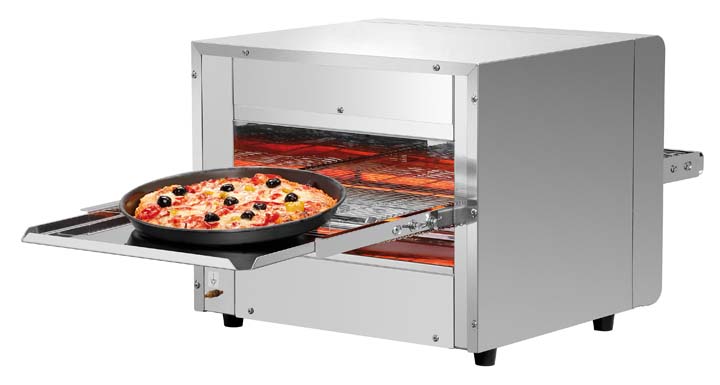 Bartscher Doorloop-pizzaoven 3600TB10 | RVS | Bakkamer 360 x 450 x H mm. | 70C-250C | Rooster transportband | 10 Bandsnelheden | 472 x 1.045 x H 400 mm. | 3.5 kW | V - Eissens FSE